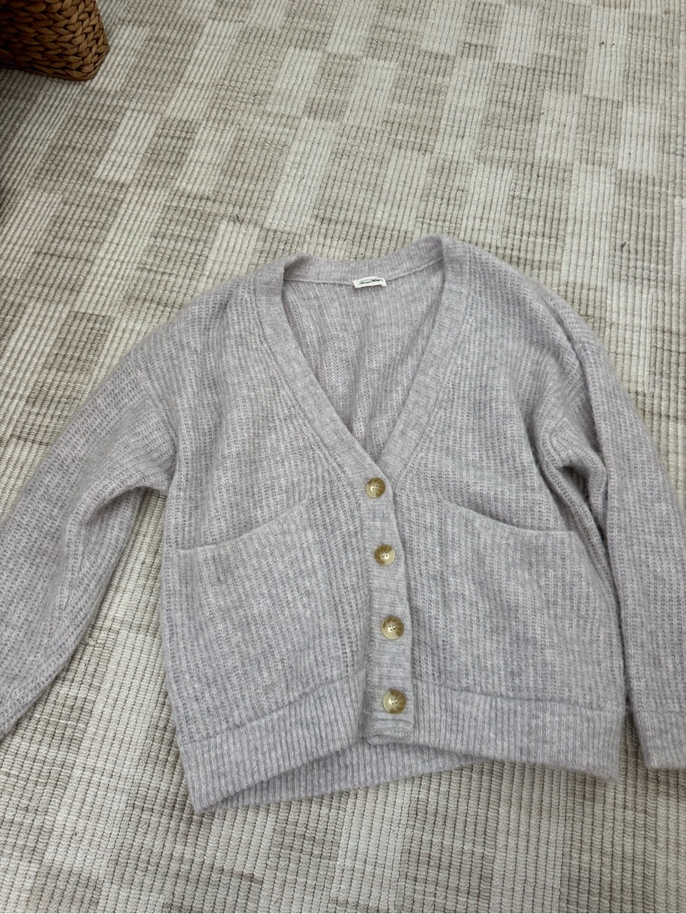 American Vintage Light Taupe Ribbed V‑Neck Button Cardigan